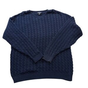 Vintage 90s Cambridge Classics Mens Navy Blue Cable Knit Cotton Sweater XL USA